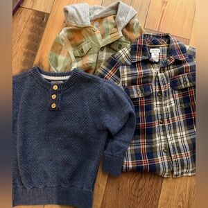 3t boys shirt bundle Blue Sweater and Plaid Shirts Set